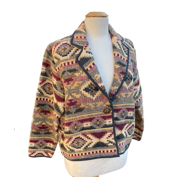 Western Aztec Tapestry Blazer Yellowstone Southwestern Cowgirl Maximalist-M - Picture 1 of 15